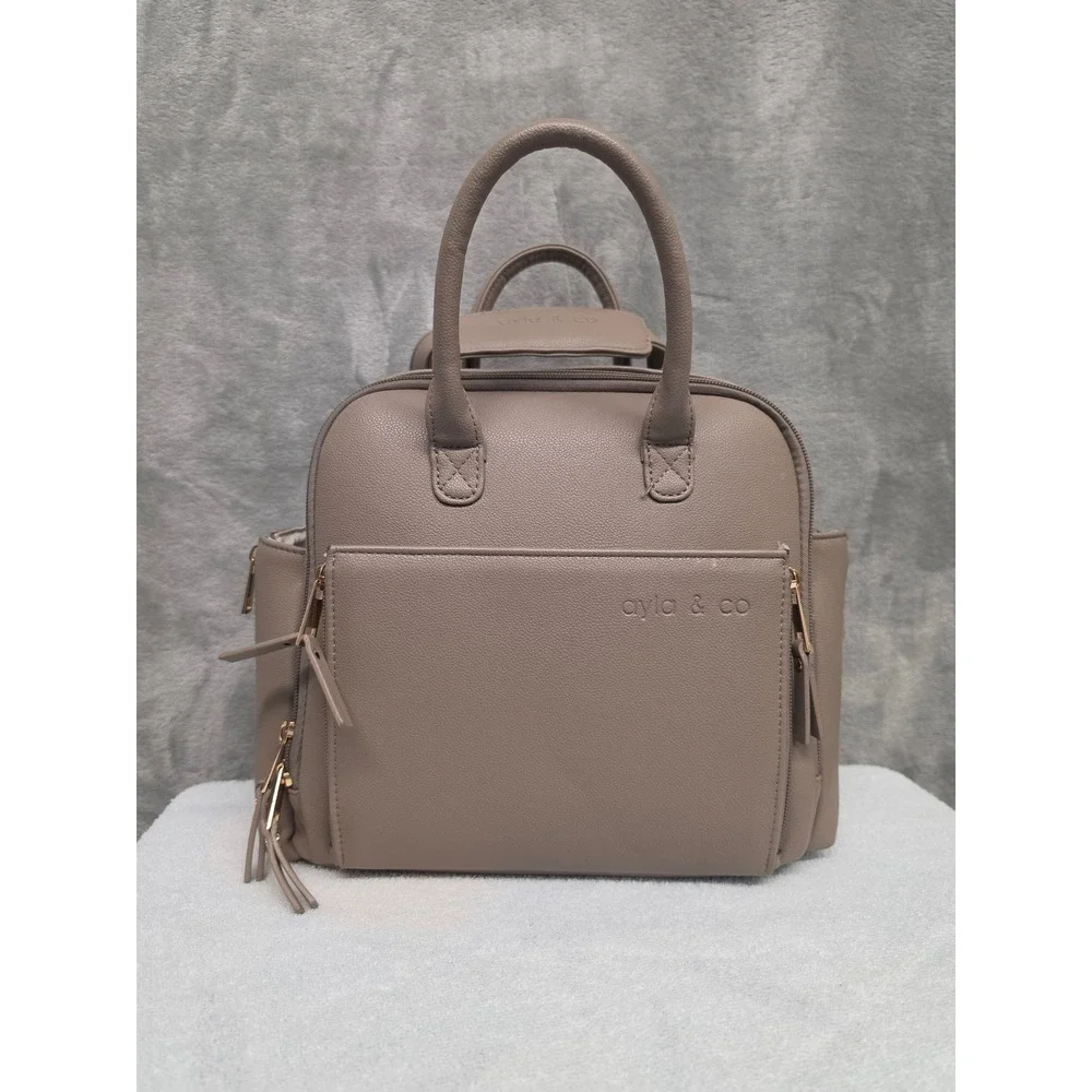 Ayla & Co The Mini Taupe Vegan Leather Diaper Bag Backpack Organizer Taupe